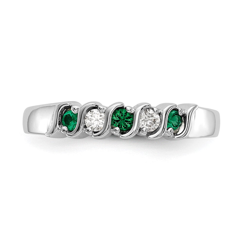 14k White Gold Real Diamond w/Emerald Band