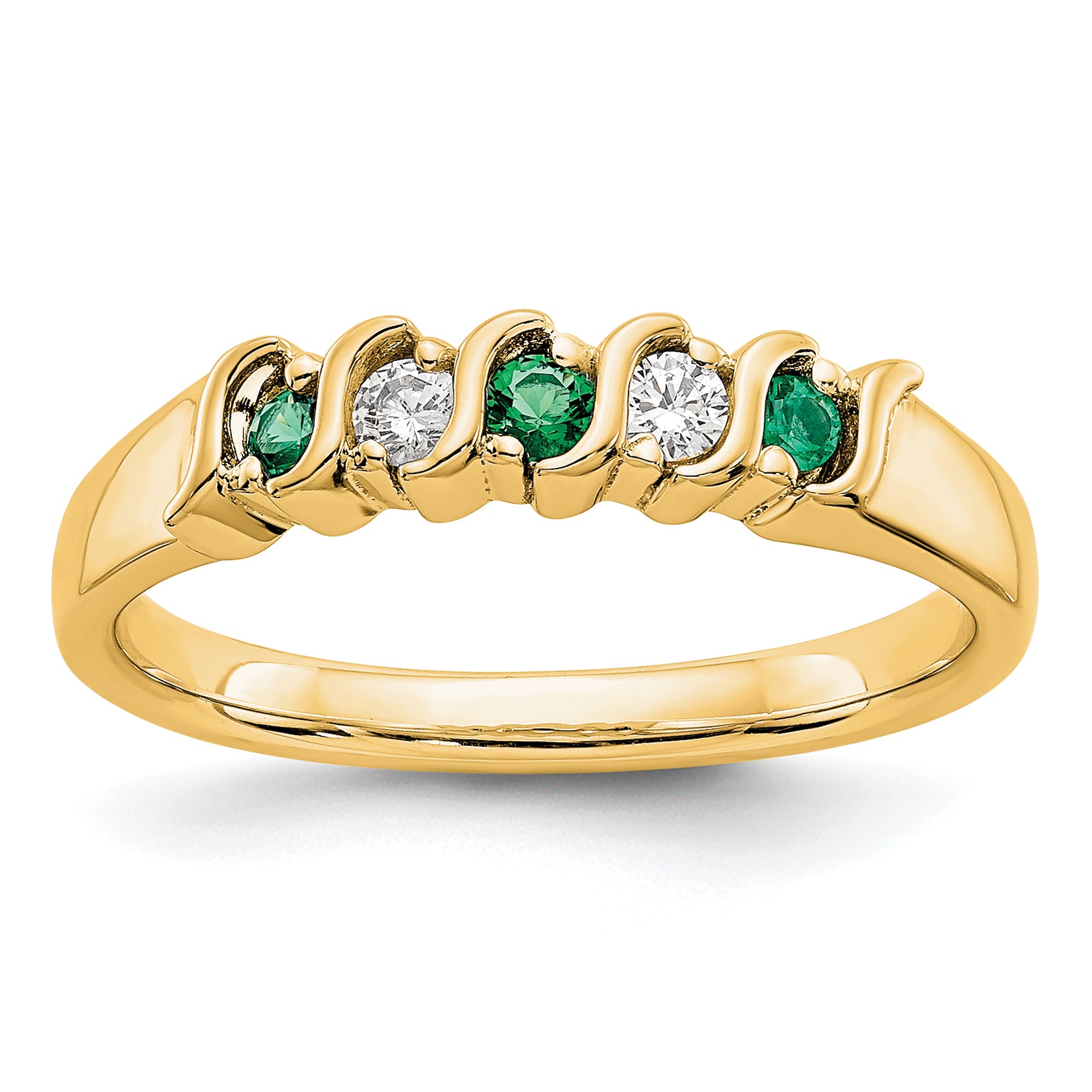 14k Yellow Gold Real Diamond w/Emerald Band
