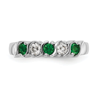 14k White Gold Real Diamond w/Emerald Band