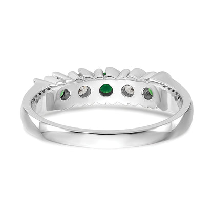 14k White Gold Real Diamond w/Emerald Band