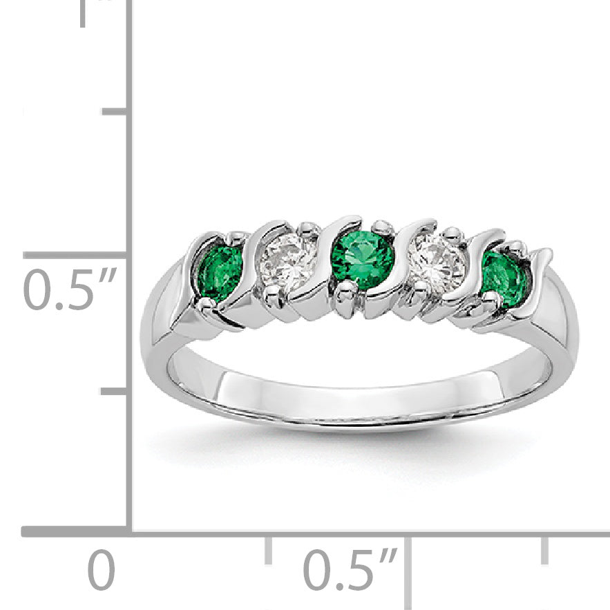 14k White Gold Real Diamond w/Emerald Band