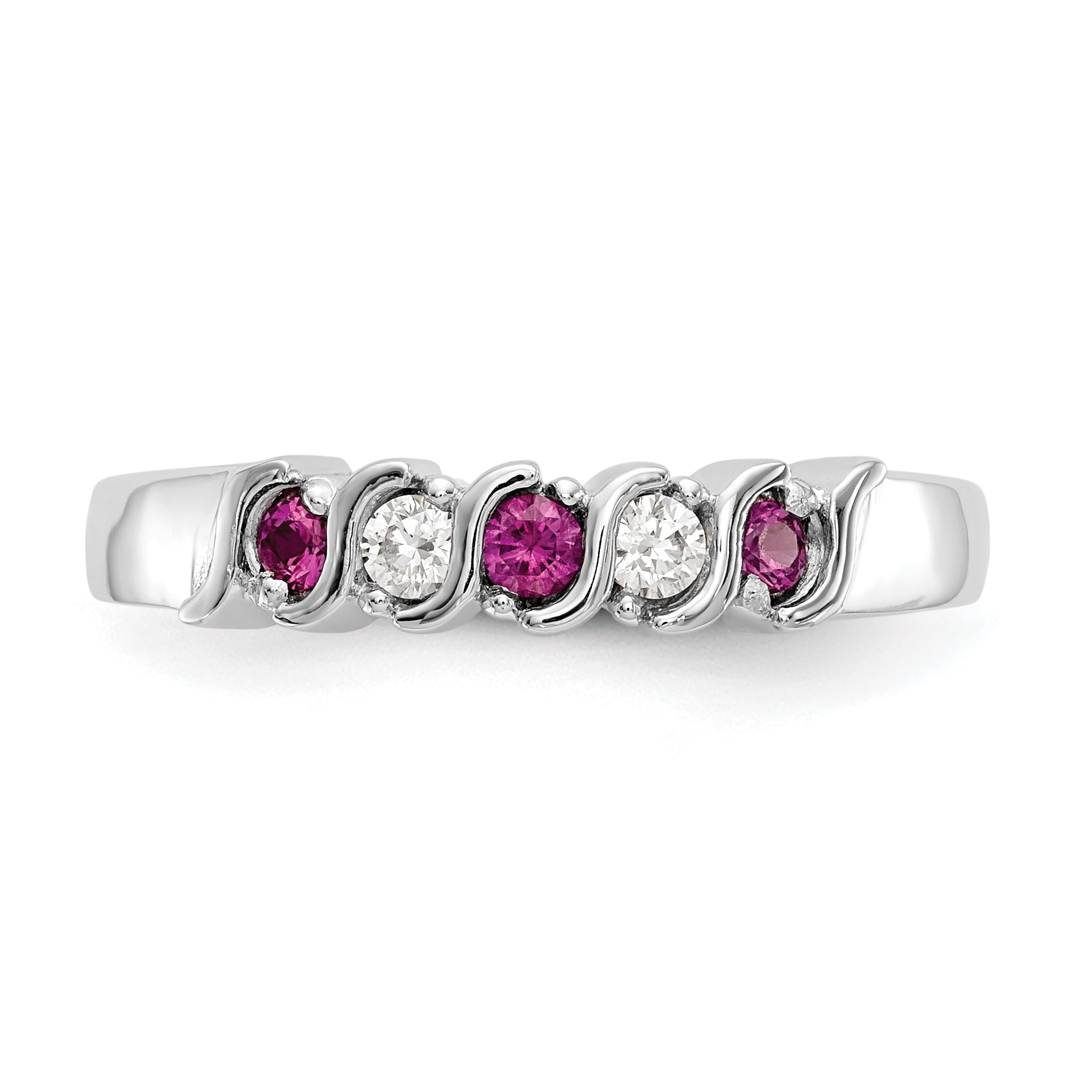 14k White Gold Real Diamond w/Ruby Band