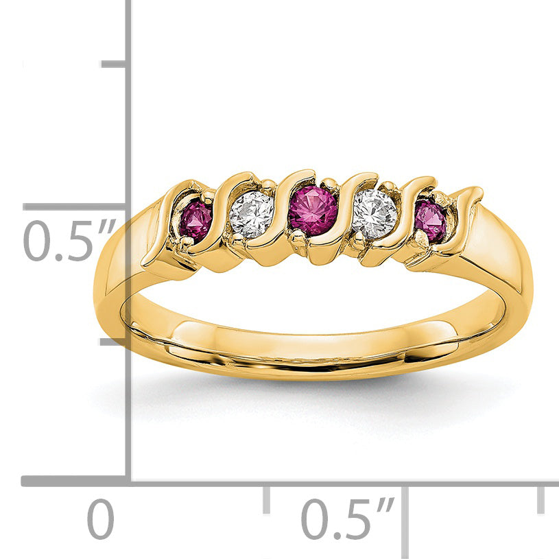 14K Yellow Gold 1/10 Carat Diamond And Ruby Complete Band