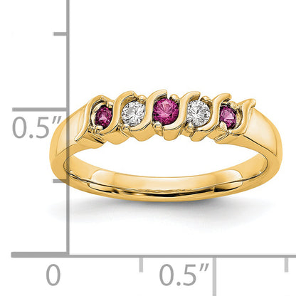 14K Yellow Gold 1/10 Carat Diamond And Ruby Complete Band