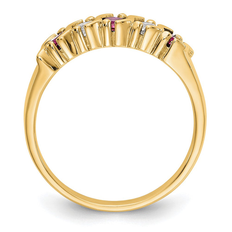 14k Yellow Gold Real Diamond w/Ruby Band