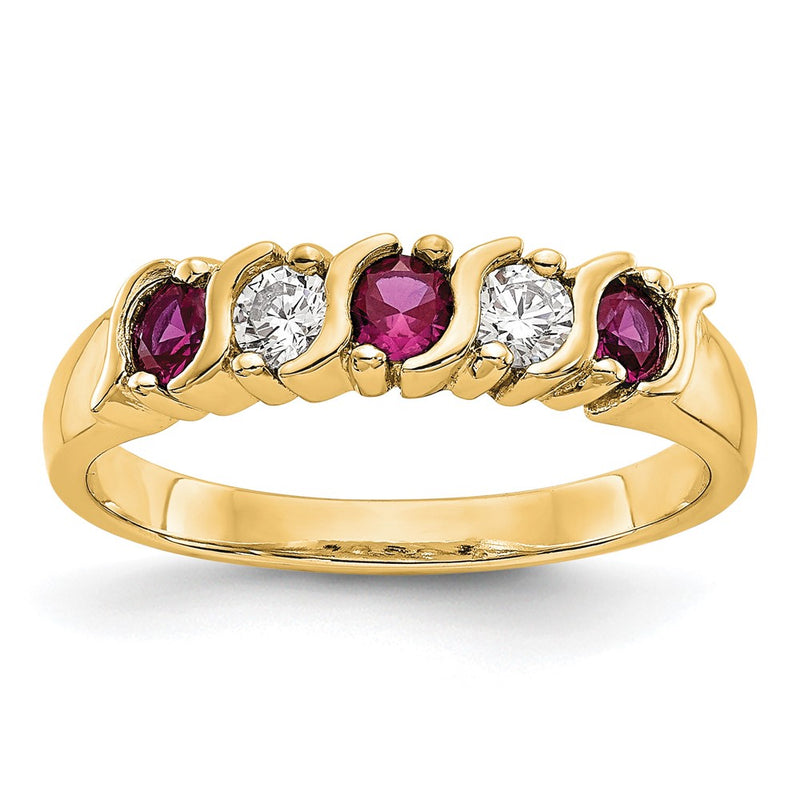 14k Yellow Gold Real Diamond w/Ruby Band