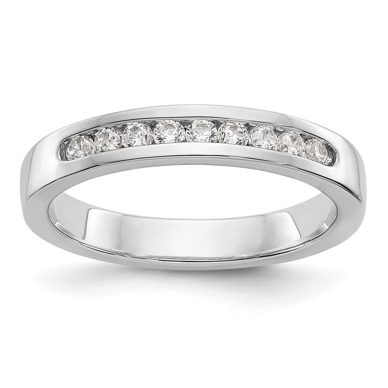 14K White Gold 9 Stone 1/4 Carat Round Diamond Complete Channel Band