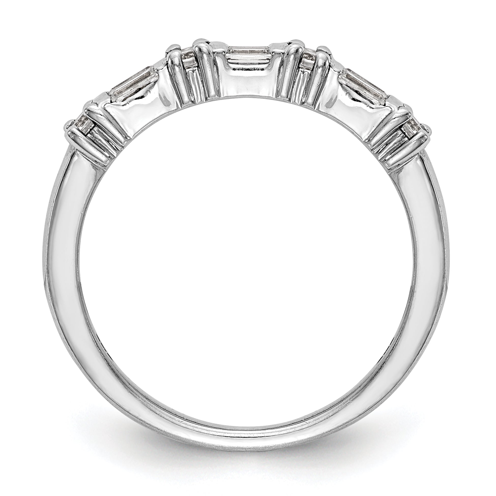 14K White Gold 3/8 Carat Baguette/Round Diamond Complete Wedding Band