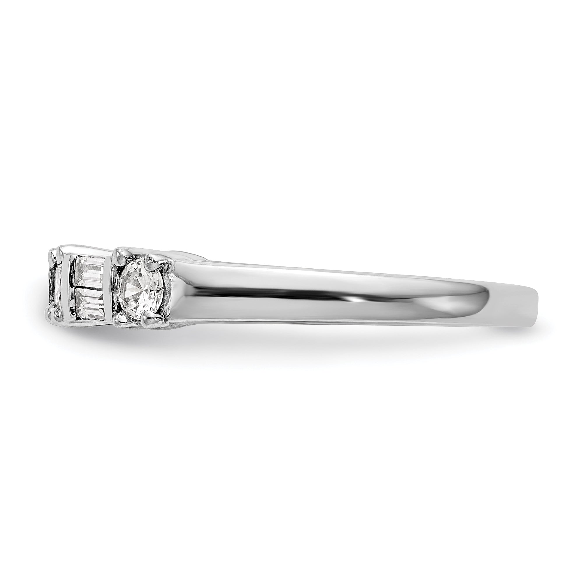 14K White Gold 3/8 Carat Baguette/Round Diamond Complete Wedding Band