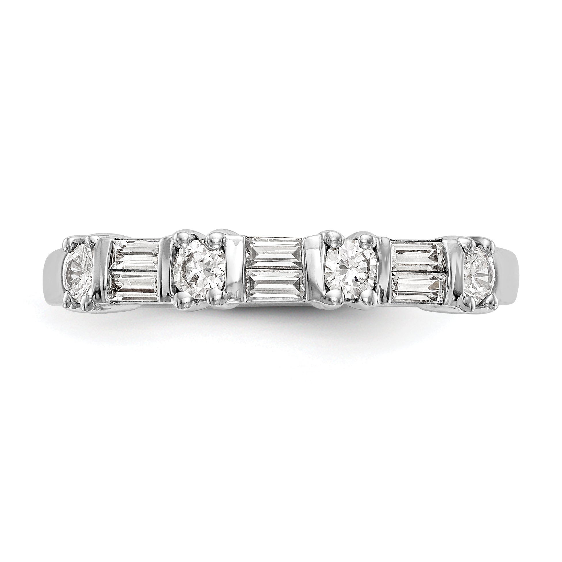14K White Gold 3/8 Carat Baguette/Round Diamond Complete Wedding Band