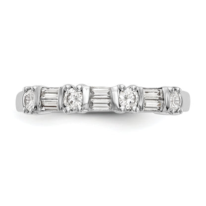 14K White Gold 3/8 Carat Baguette/Round Diamond Complete Wedding Band