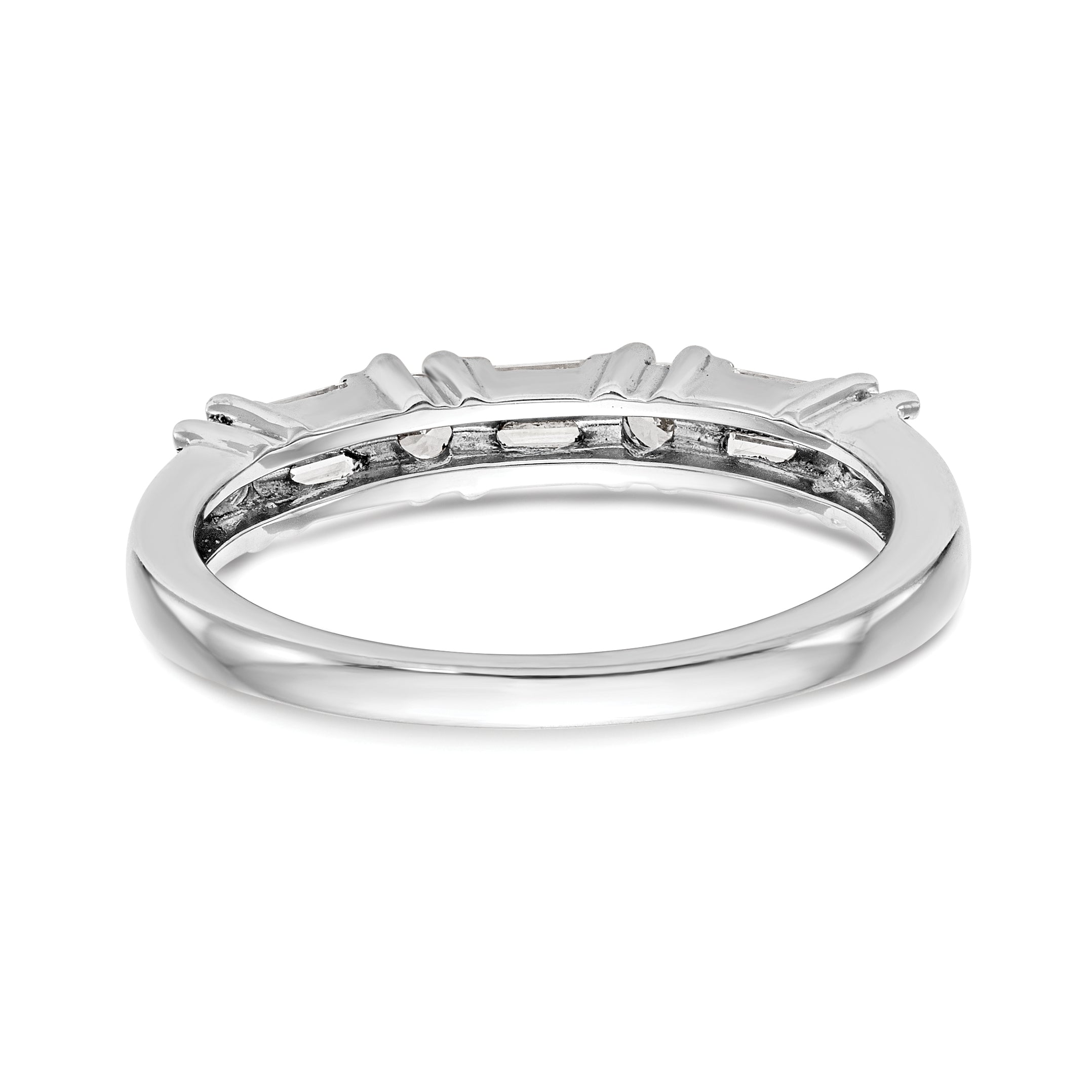 14K White Gold 3/8 Carat Baguette/Round Diamond Complete Wedding Band