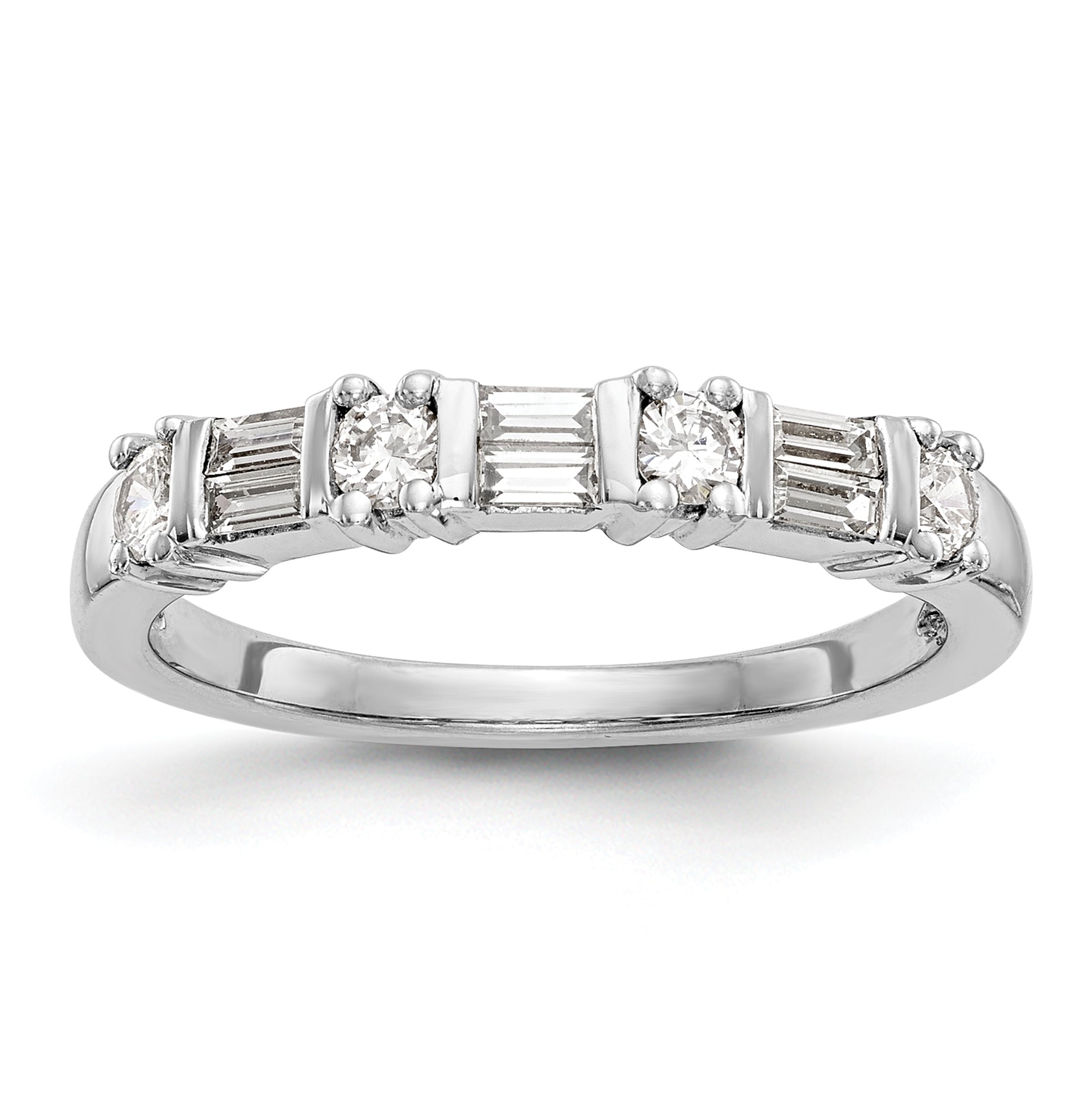 14K White Gold 3/8 Carat Baguette/Round Diamond Complete Wedding Band
