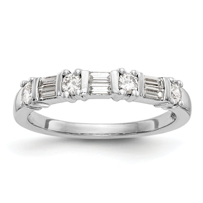 14K White Gold 3/8 Carat Baguette/Round Diamond Complete Wedding Band