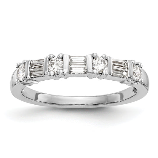 14K White Gold 3/8 Carat Baguette/Round Diamond Complete Wedding Band