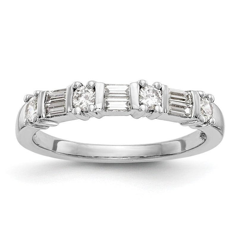 14K White Gold 3/8 Carat Baguette/Round Diamond Complete Wedding Band