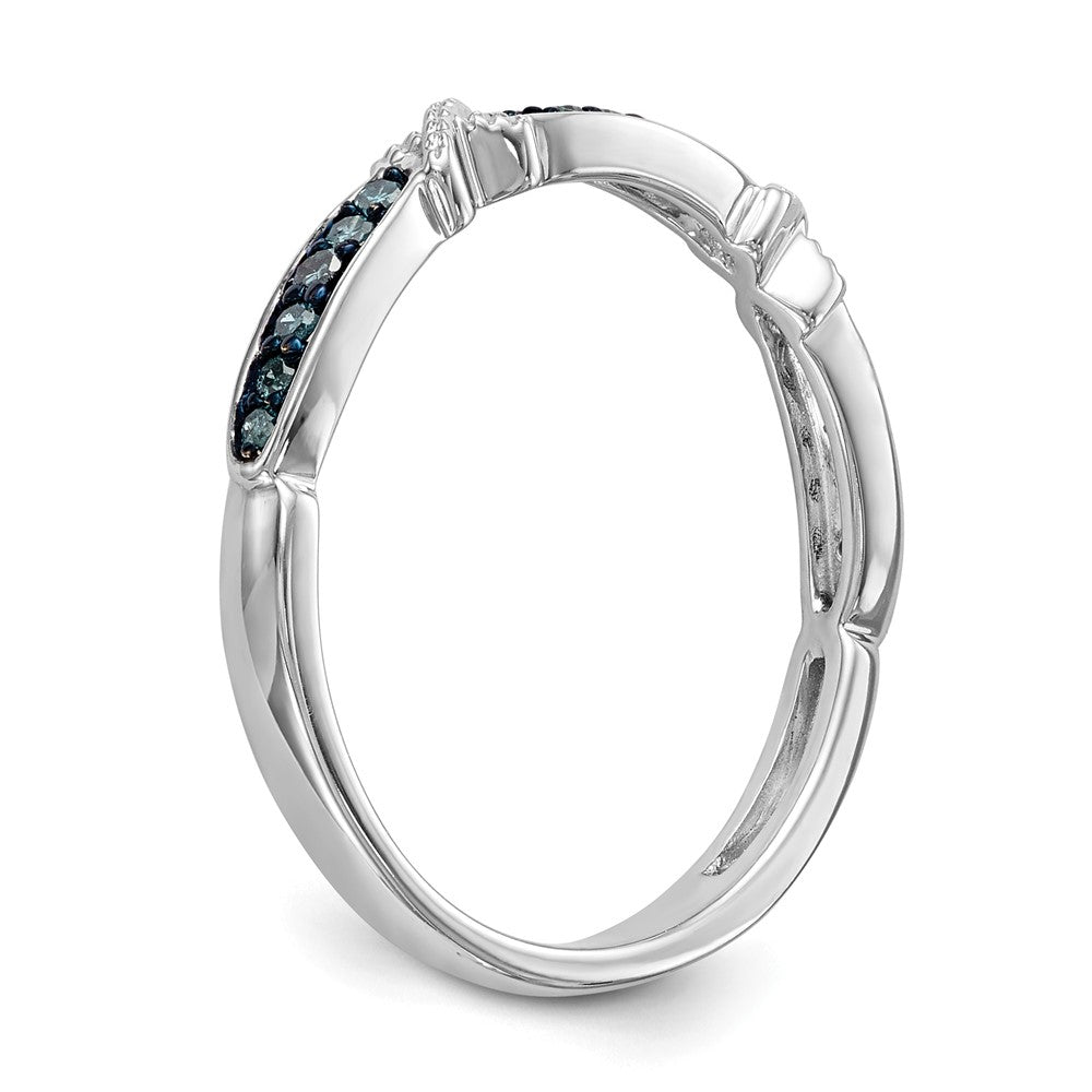 14K White Gold X Design 1/10 Carat Blue Diamond Complete Band