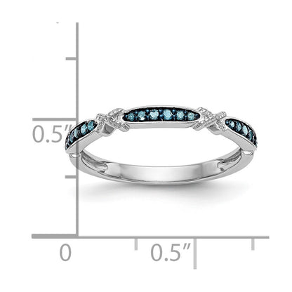 14K White Gold X Design 1/10 Carat Blue Diamond Complete Band