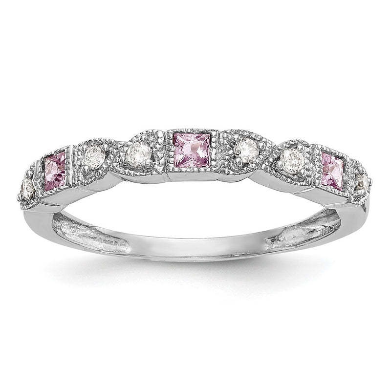 14k White Gold Real Diamond w/Pink Sapphire Band