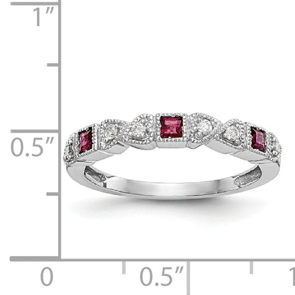 14k White Gold Real Diamond w/Ruby Band