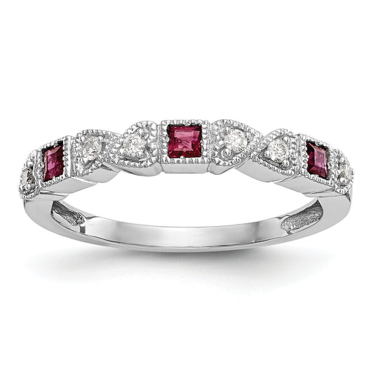 14k White Gold Real Diamond w/Ruby Band