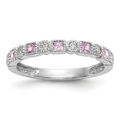 10K White Gold 10K Diamond W/Pink Sapphire Band