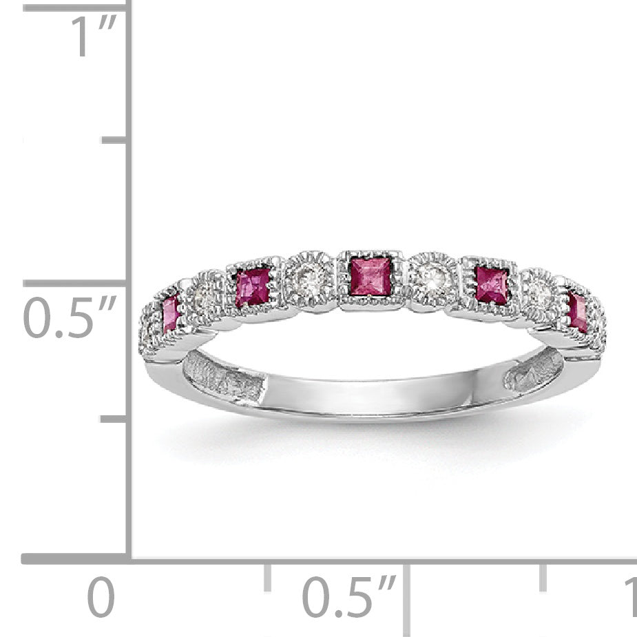 14k White Gold Real Diamond w/Ruby Band