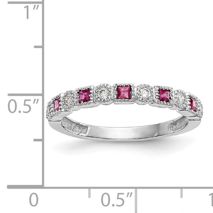 14k White Gold Real Diamond w/Ruby Band