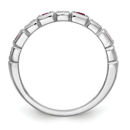 14K White Gold 1/10 Carat Diamond And Ruby Complete Band