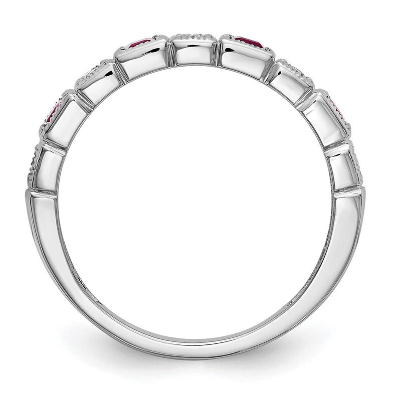 14K White Gold 1/10 Carat Diamond And Ruby Complete Band
