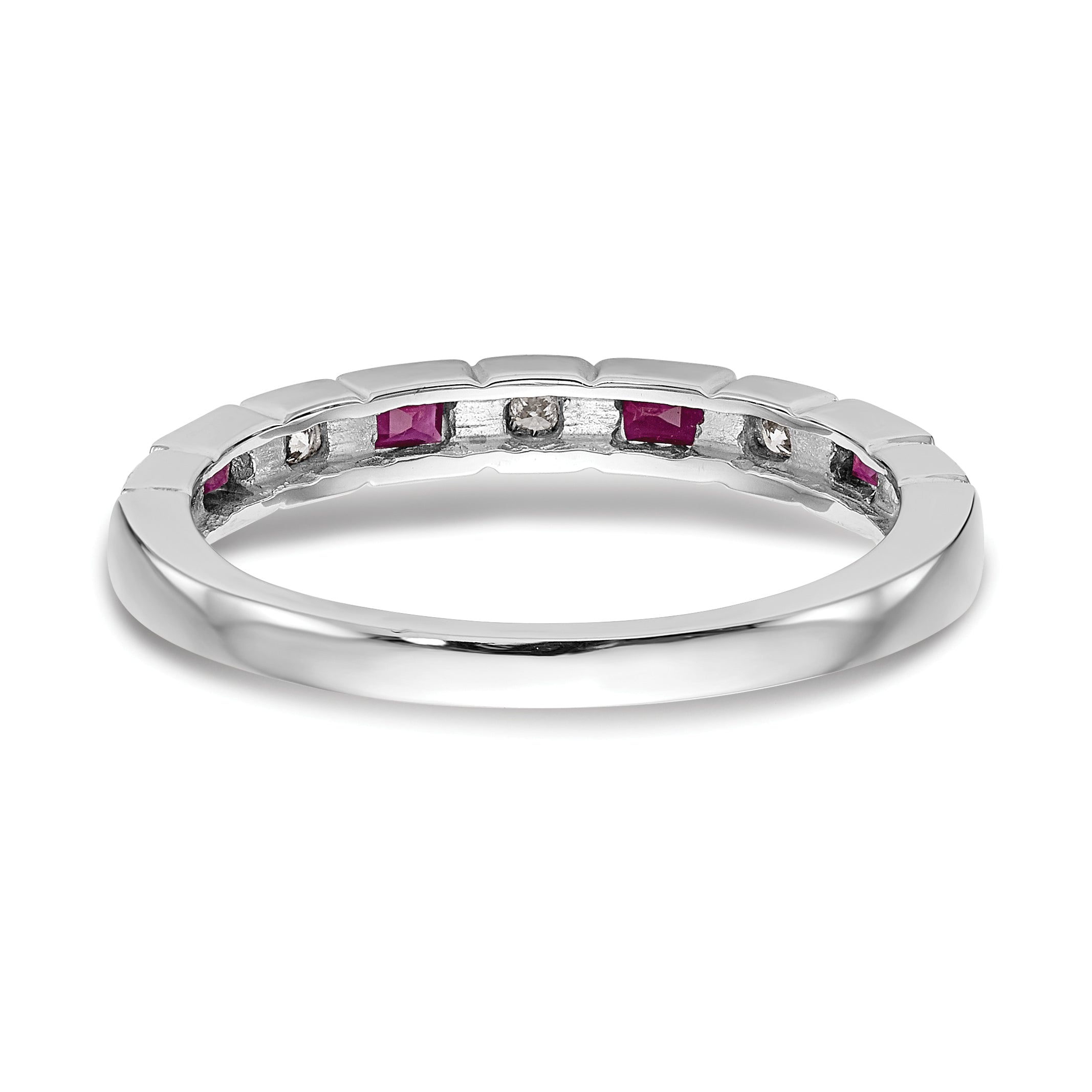 14K White Gold 1/10 Carat Diamond And Ruby Complete Band