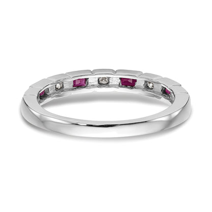 14K White Gold 1/10 Carat Diamond And Ruby Complete Band