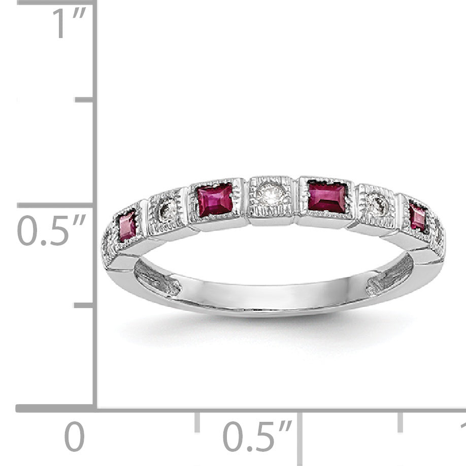 14K White Gold 1/10 Carat Diamond And Ruby Complete Band