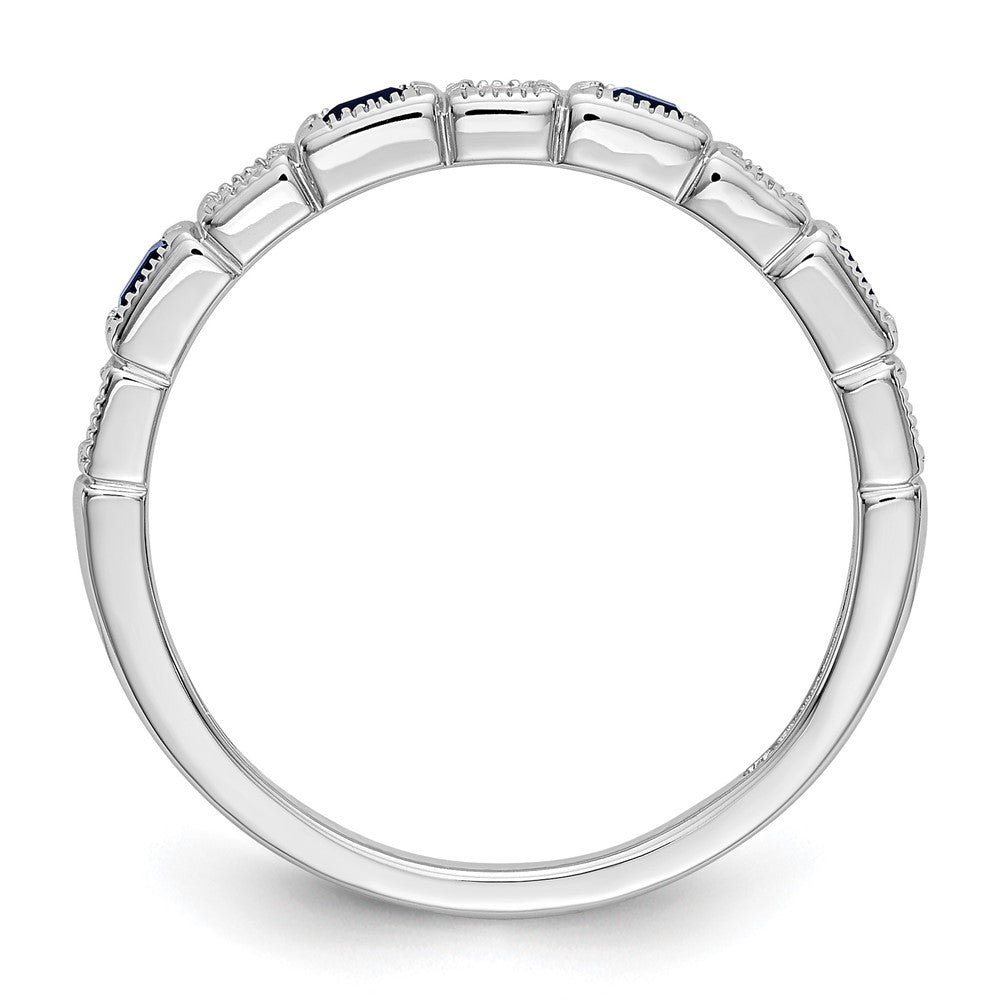 14K White Gold 1/10 carat Diamond and Blue Sapphire Complete Wedding Band Ring