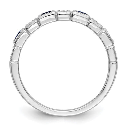 14K White Gold 1/10 carat Diamond and Blue Sapphire Complete Wedding Band Ring