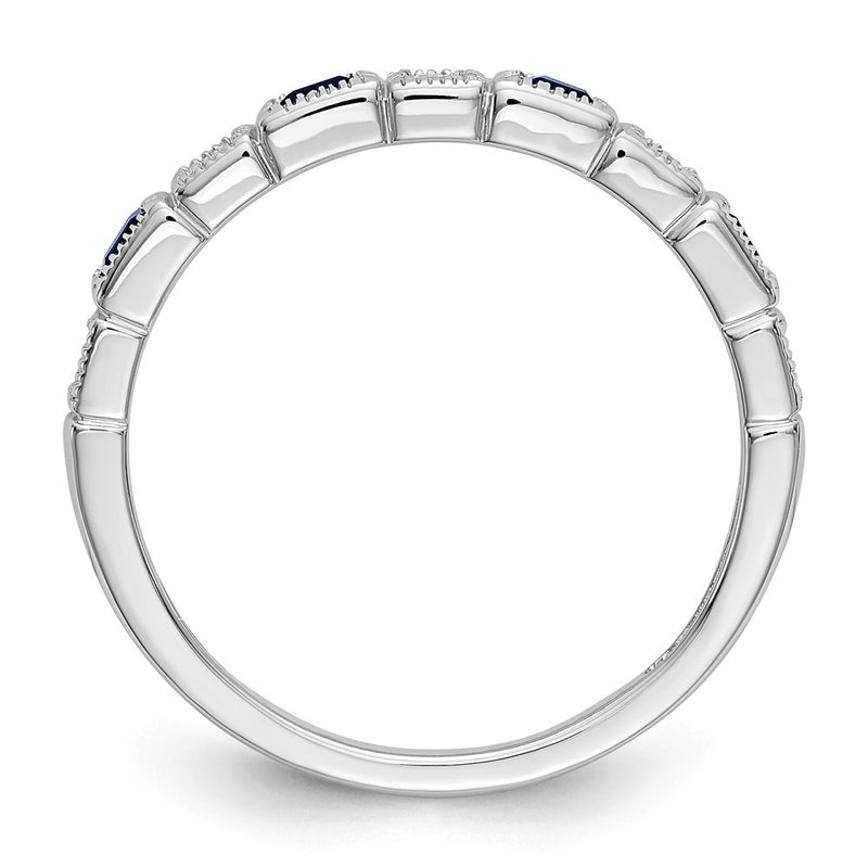 14K White Gold 1/10 carat Diamond and Blue Sapphire Complete Wedding Band Ring