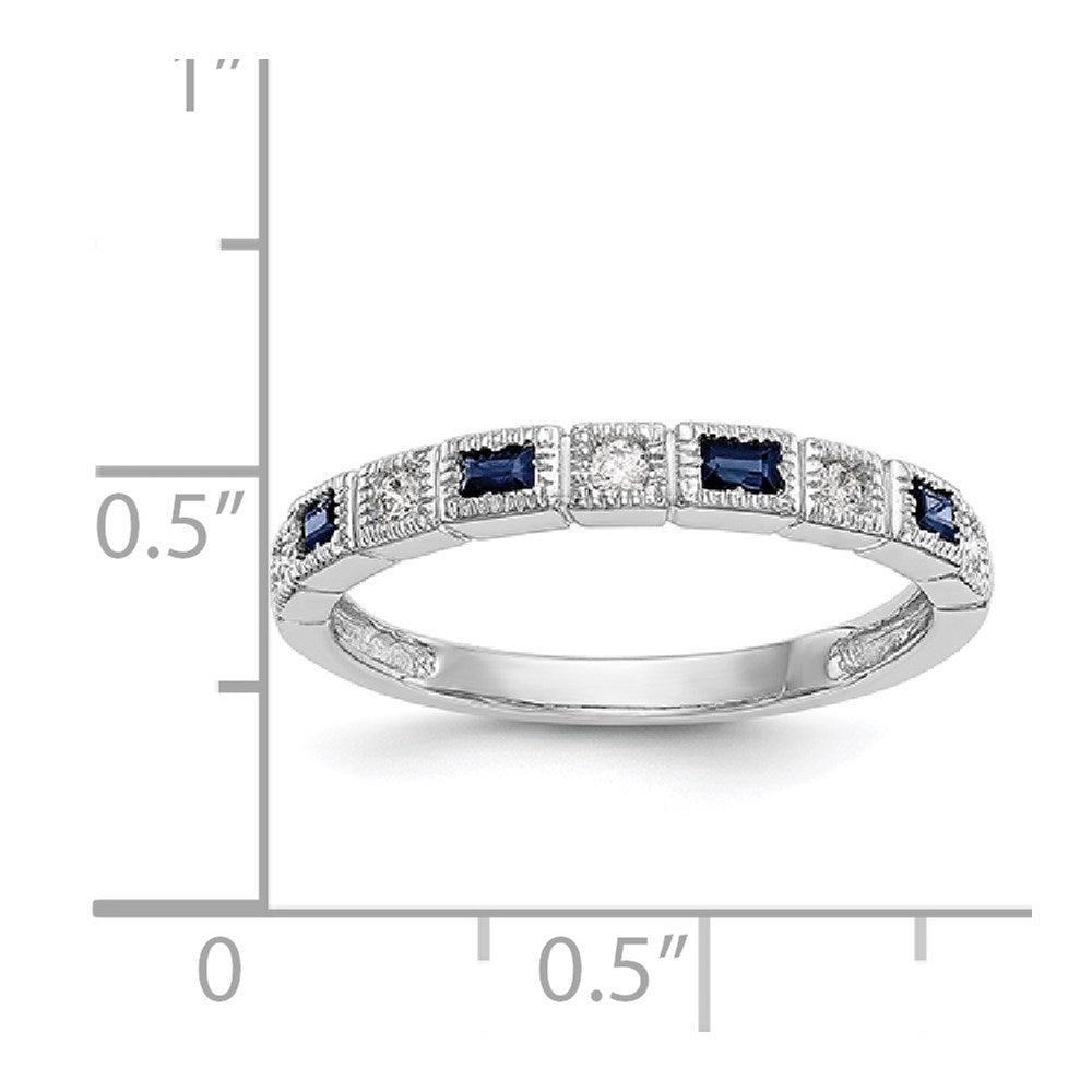 14K White Gold 1/10 carat Diamond and Blue Sapphire Complete Wedding Band Ring