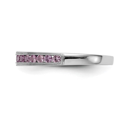 Solid 14k White Gold PinK Simulated Sapphire Band