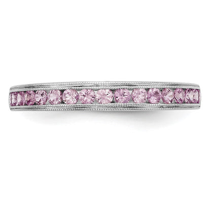 Solid 14k White Gold PinK Simulated Sapphire Band