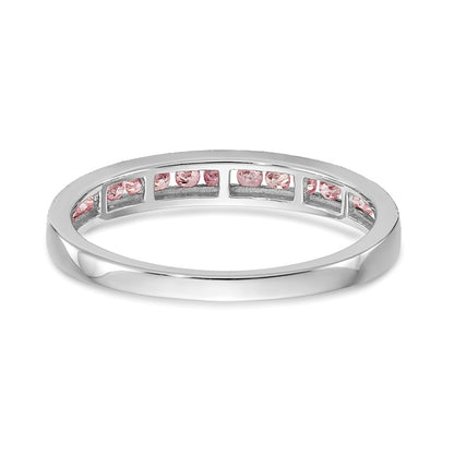 Solid 14k White Gold PinK Simulated Sapphire Band