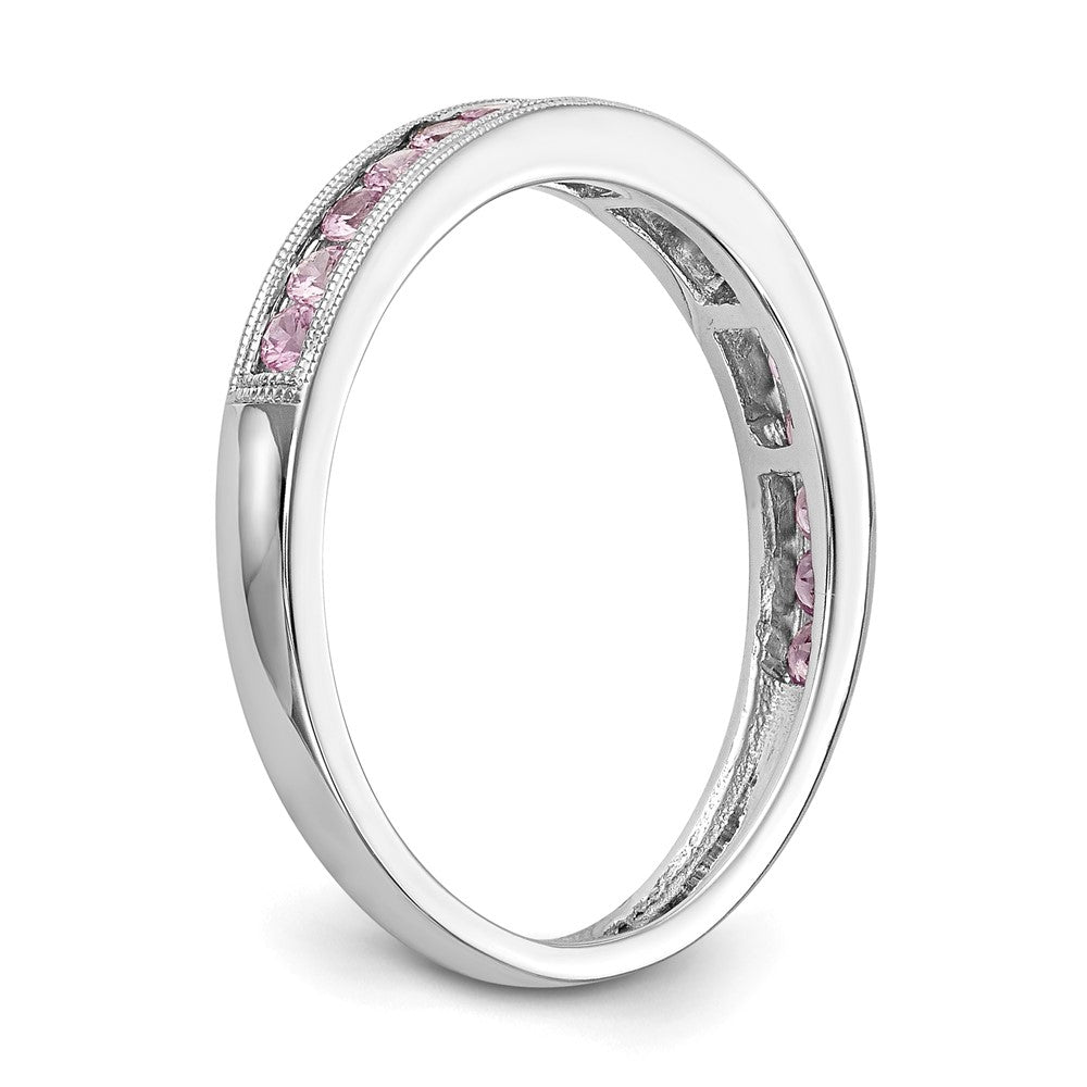Solid 14k White Gold PinK Simulated Sapphire Band