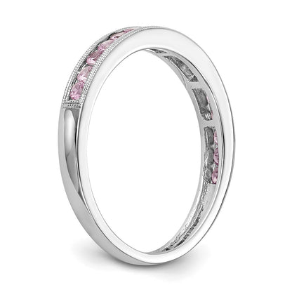 Solid 14k White Gold PinK Simulated Sapphire Band