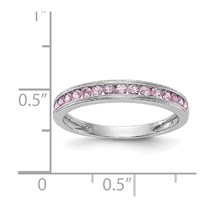 Solid 14k White Gold PinK Simulated Sapphire Band