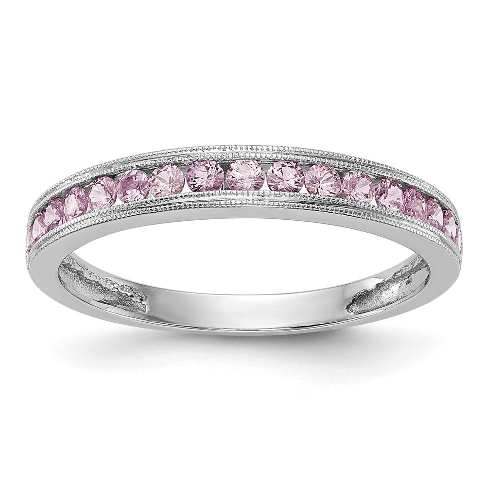 Solid 14k White Gold PinK Simulated Sapphire Band