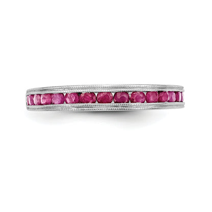Solid 14k White Gold Simulated Ruby Band