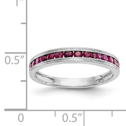 Solid 14k White Gold Simulated Ruby Band