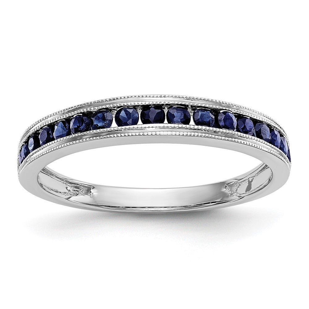 Solid 14k White Gold Blue Simulated Sapphire Band