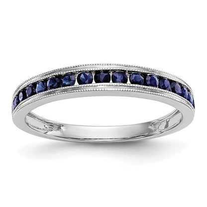 Solid 14k White Gold Blue Simulated Sapphire Band