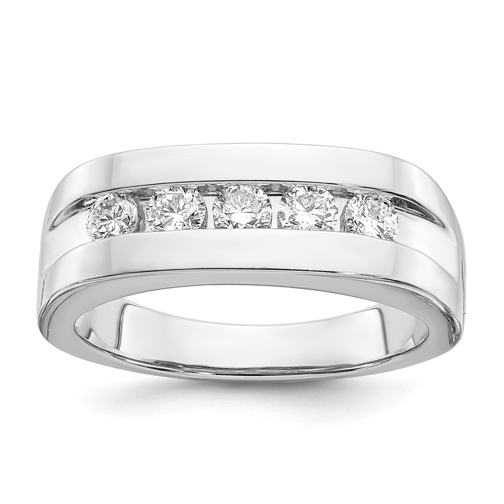 14K White Gold 5-Stone Real Diamond Men's Channel Band