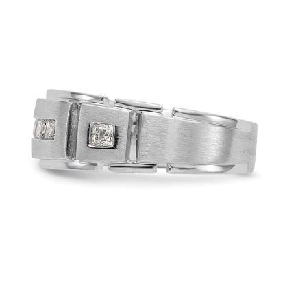 14K White Gold Real Diamond Men's Band